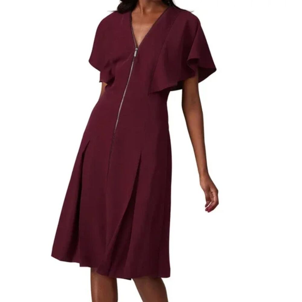 TED BAKER LONDON Kasiane Burgundy Poplin Exposed Zip Hourglass Midi Dress Sz XS